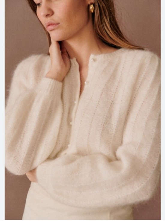 Sezane Sweaters - Sezane Ecru Amance Knit Pearl Button Cardigan Medium